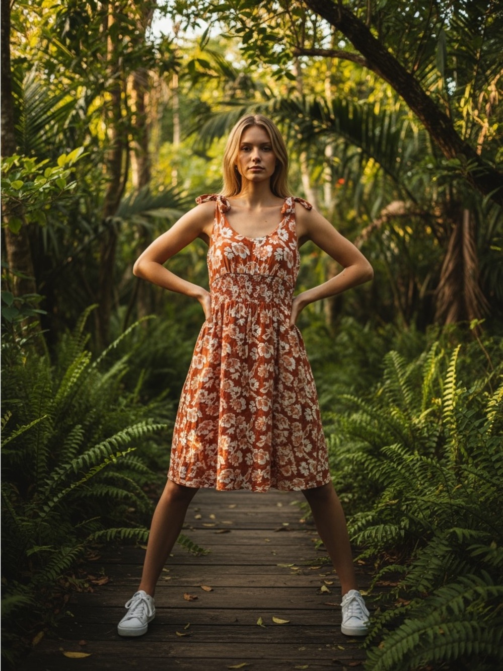 American Eagle Outfitters Rust Floral Tie-Shoulder Midi Dress